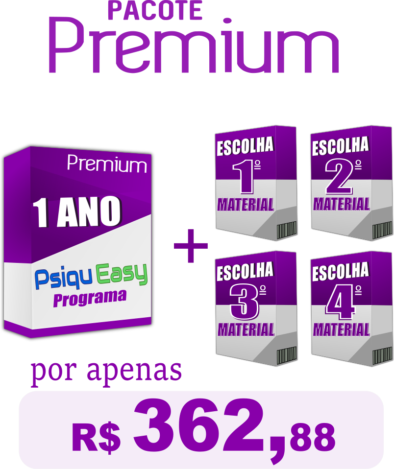 Pacote Premium Sistema PsiquEasy 1 ano + 4 materiais “ESCOLHA OS SEUS”