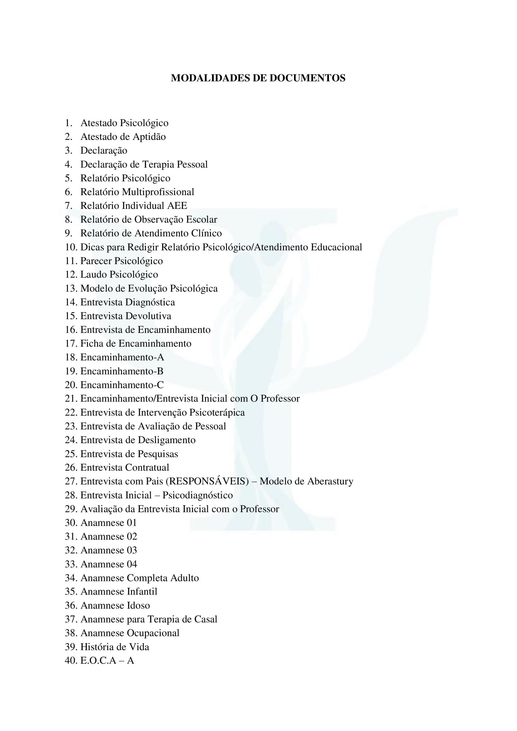 Anamnese Psicológica Adolescentes Escola Modelo