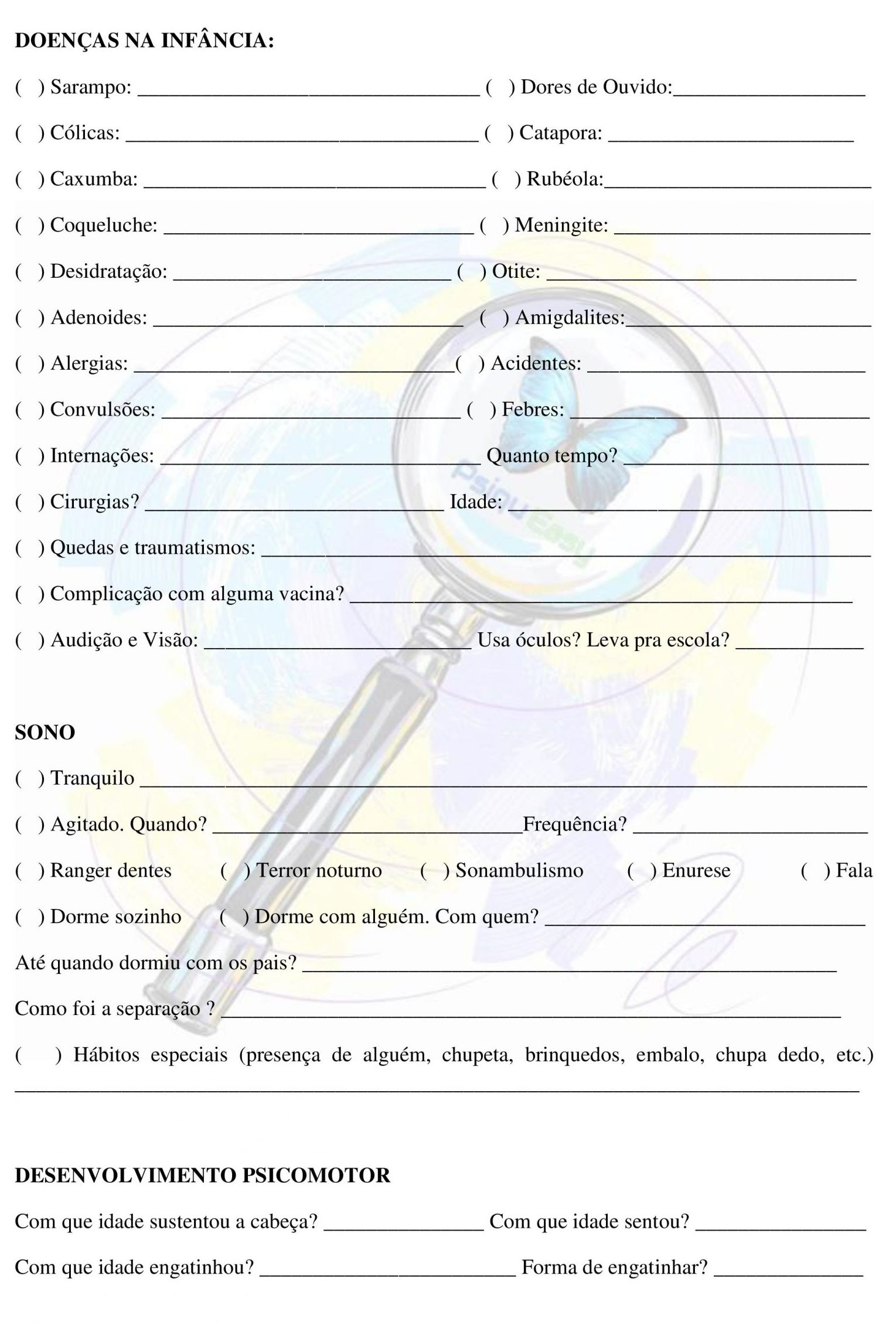 Anamnese completa -psicopedagoga  Anamnese, Tratamento, Dor no ouvido